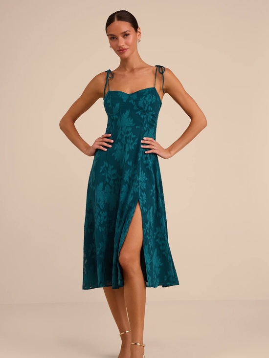 Lulus Dresses & Skirts - Lulus Loveliest Looks Emerald Green Jacquard Tie-Strap Midi Dress